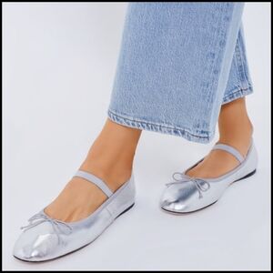 NWT Loeffler Randall Leonie Silver Leather Ballet Flat